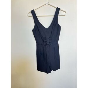 Black classy sleeveless romper jumpsuit shorts & bow detail zipper back XS/S